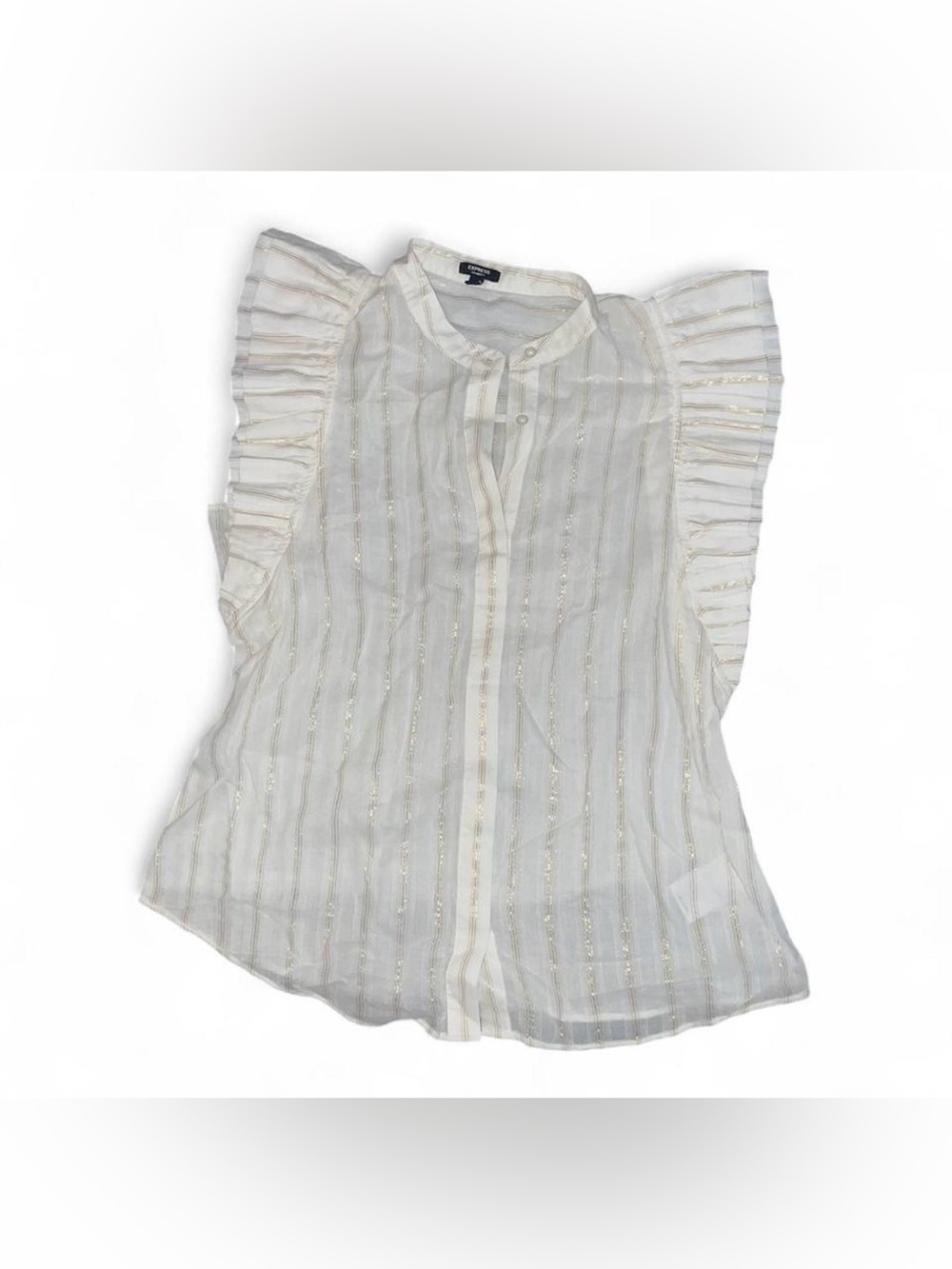 Express white blouse with thin vertical stripes and ruffled sleeves size small